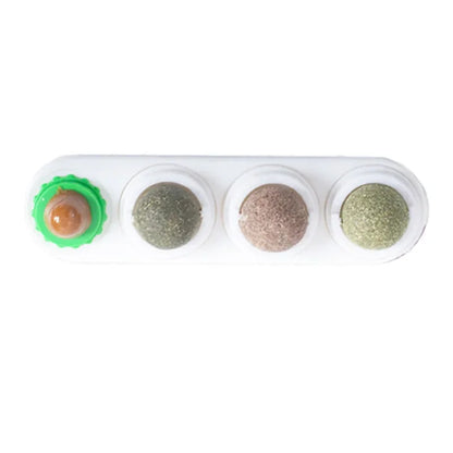 4-in-1 Rotating Catnip & Silver Vine Ball – Wall-Mounted Edible Cat Toy for Teeth Cleaning, Acne Prevention & Digestive Health.