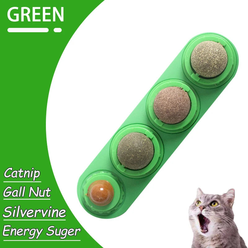 Natural Catnip Wall-Mounted Ball Toy for Cats, Stick-On Cat Grass Treat, Promotes Digestion & Healthy Chewing.