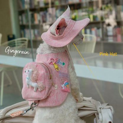 Handmade Luxury Cat Carrier Backpack – Cute Pink Travel Pet Bag with Snack Pouch & Harness Vest for Sphynx, Devon Rex & Other Cats.
