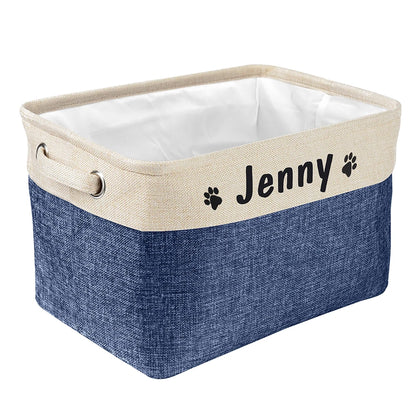 Personalized Foldable Canvas Pet Toy Storage Basket for Dog Accessories and Supplies.