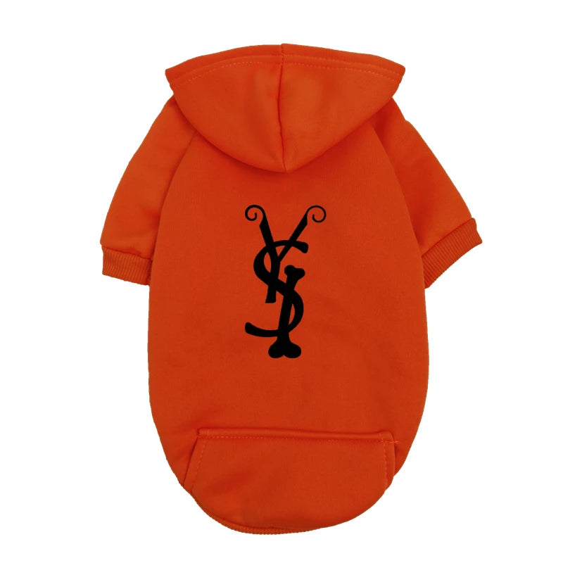 Trendy Puppy Hoodie – Blue Fleece Dog Sweatshirt with Fashion Logo, Warm Winter Outfit for Small & Medium Dogs.