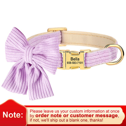 Personalized Pet ID Collar – Cute Big Bowtie Collar with Free Engraving for Small & Medium Dogs & Cats, Stylish Pet Accessory.
