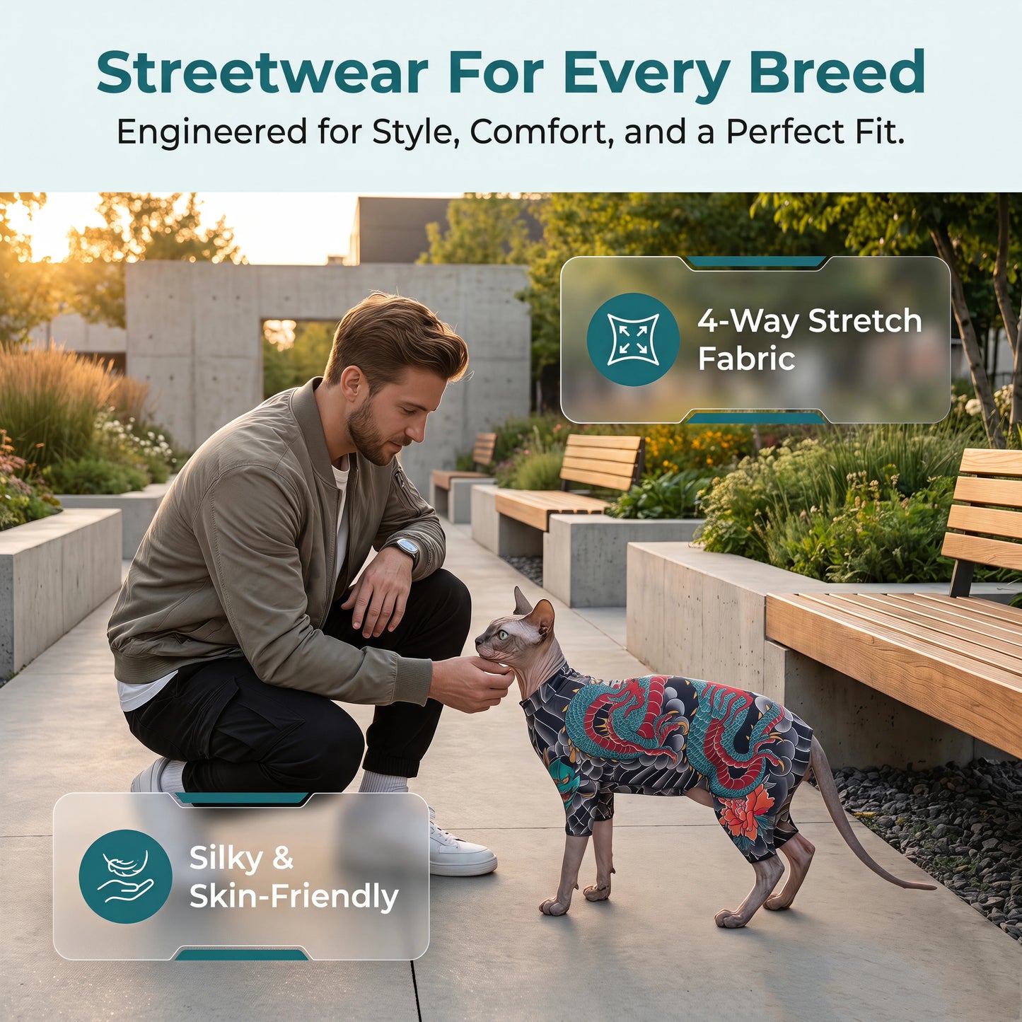 Streetwear Pet Tattoo Bodysuit – 4-Way Stretch Full-Body Costume for Small to Large Dogs & Cats (S–10XL).