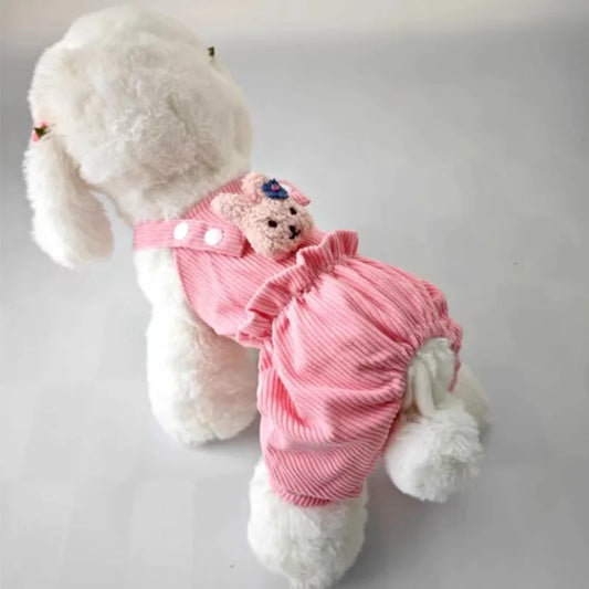 Cute Dog Jumpsuit – Pink & Yellow Strap Overalls Pajamas for Small to Medium Dogs, Cozy Pet Clothing up to XXL.