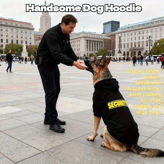 Security Print Dog Hoodie – Warm Hooded Outdoor Sweatshirt for Medium & Large Dogs.