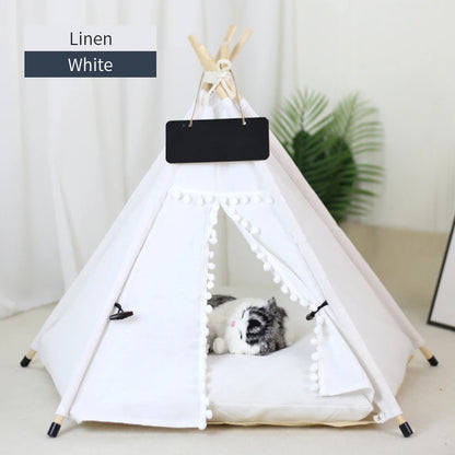 Portable Pet Teepee Tent Bed with Washable Cushion for Cats, Puppies, and Small Dogs.