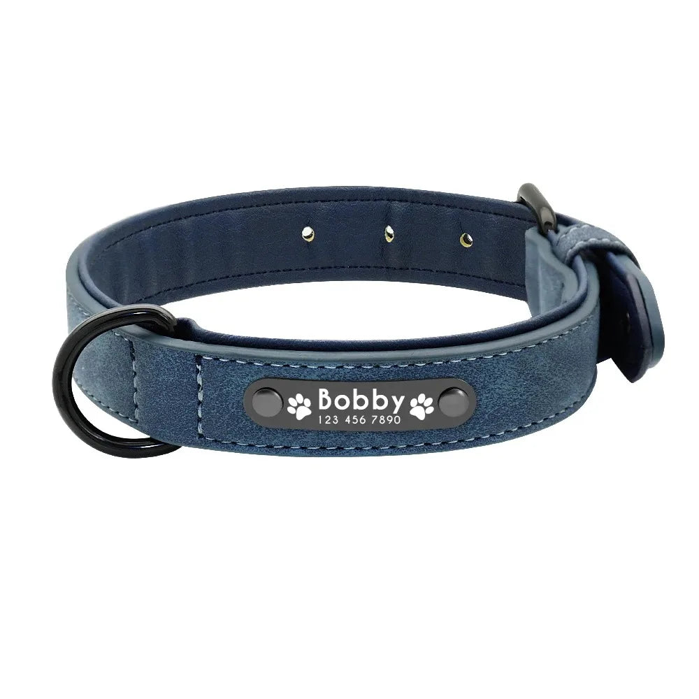 Personalized Leather Dog Collar – Custom Name ID Tag Collar for Small, Medium & Large Dogs, Durable Adjustable Pet Accessory.