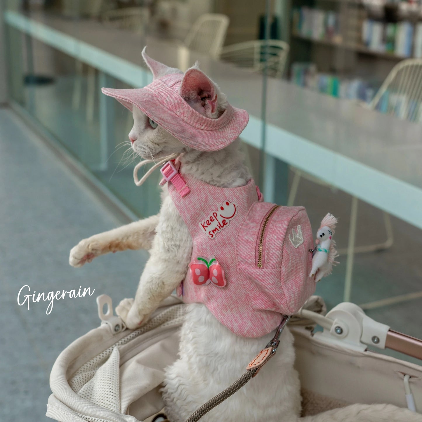Handmade Luxury Cat Carrier Backpack – Cute Pink Travel Pet Bag with Snack Pouch & Harness Vest for Sphynx, Devon Rex & Other Cats.