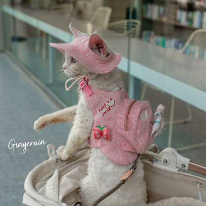Handmade Luxury Cat Carrier Backpack – Cute Pink Travel Pet Bag with Snack Pouch & Harness Vest for Sphynx, Devon Rex & Other Cats.