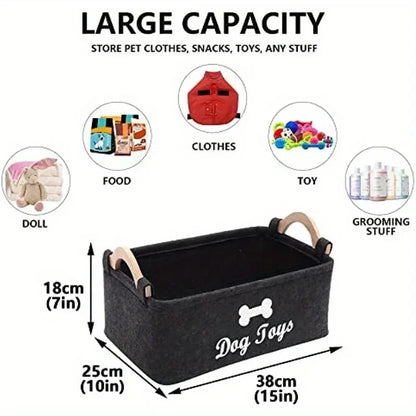 1PC Felt Pet Toy Storage Box – Durable Dog Toy Organizer Basket for Toys, Blankets, Leashes & Pet Food