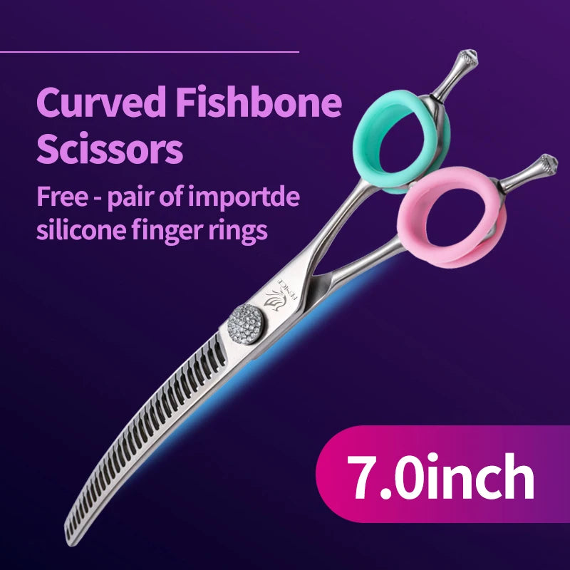 Fenice JP440C Professional Pet Grooming Scissors – 7-Inch Curved Thinning & Chunker Shears for Precision Dog Grooming.