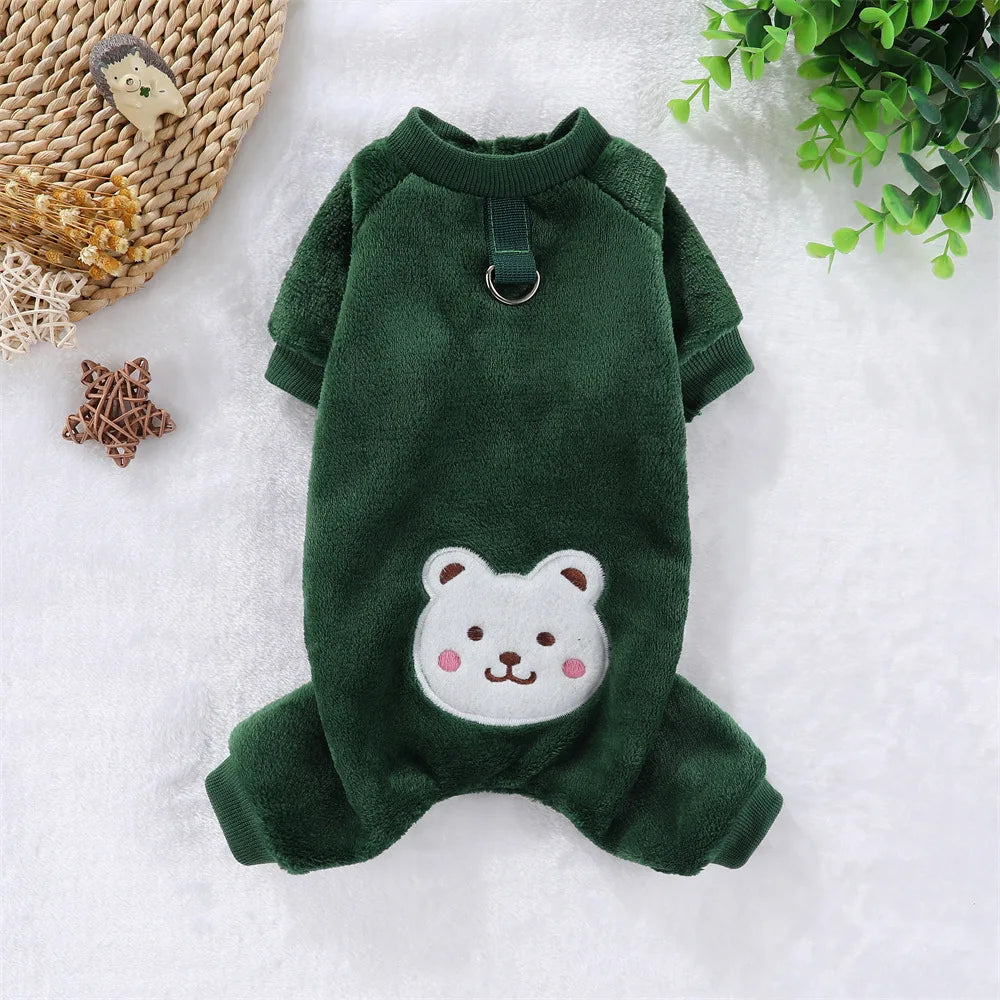 Autumn & Winter Pet Fleece Jumpsuit – Warm Soft Coat Sweater with Leash Ring for Small, Medium & Large Dogs & Cats.