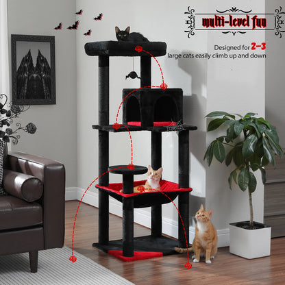 Gothic Cat Tree for Indoor Cats – Tall Multi-Level Cat Tower with Super Large Hammock, Cozy Condo, Top Perch & Sisal Scratching Posts.