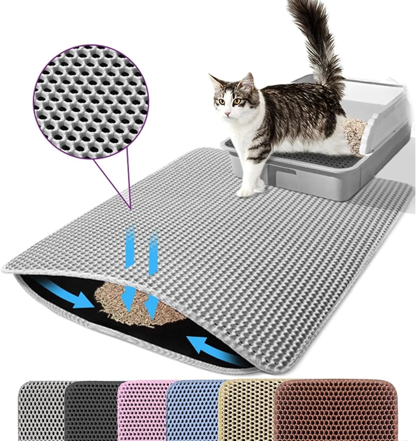 Double Layer Cat Litter Mat – Waterproof Non-Slip Litter Trapping Mat for Cats, Durable Wear-Resistant Pet Litter Box Floor Mat
