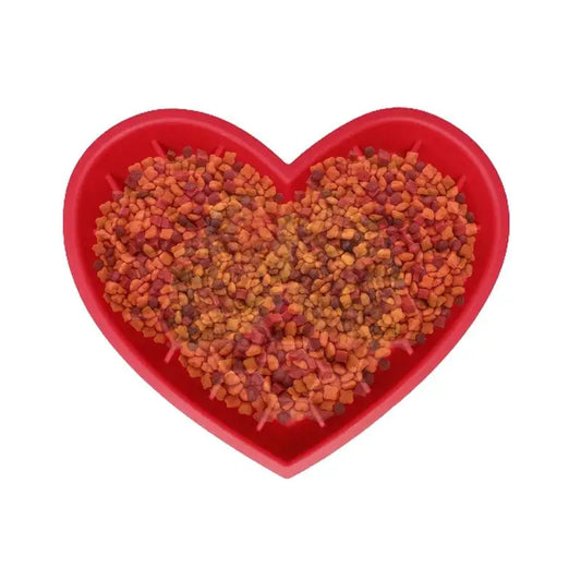 Pet Slow Feeder Bowl – Silicone Heart-Shaped Dog & Cat Bowl with Non-Slip Suction Cups, Anti-Choking Feeding Design.