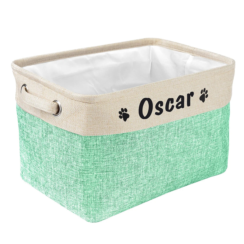 Personalized Foldable Canvas Pet Toy Storage Basket for Dog Accessories and Supplies.