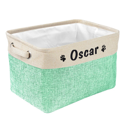 Personalized Foldable Canvas Pet Toy Storage Basket for Dog Accessories and Supplies.