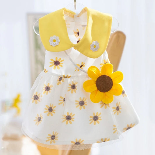 Princess Dog Dress – Cute Mesh Summer Pet Skirt with Bow & Lace for Puppies and Kittens,