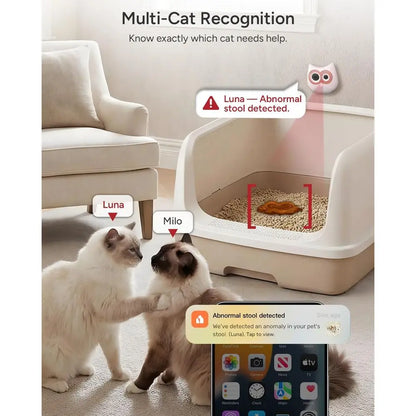 AI Cat Litter Box Camera – Smart Cat Monitoring with Toileting Behavior Tracking, Abnormal Alerts & Compatibility with Automatic and Standard Litter Boxes for Multi-Cat Homes.