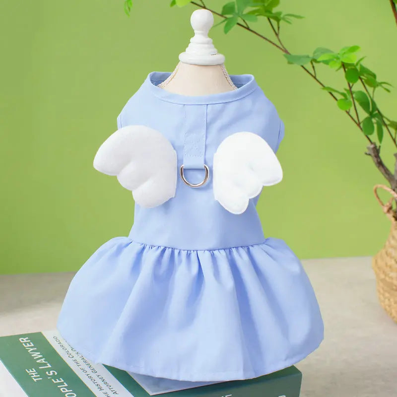 Angel Wing Dog Dress for Small Dogs – Sleeveless Summer Princess Sundress with D-Rings for Puppies