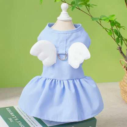 Angel Wing Dog Dress for Small Dogs – Sleeveless Summer Princess Sundress with D-Rings for Puppies
