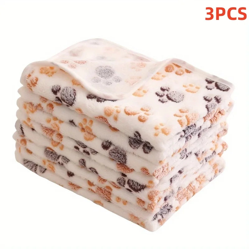 3-Pack Soft Flannel Fleece Pet Blankets – Warm Paw Print Sleeping Mats for Cats & Dogs