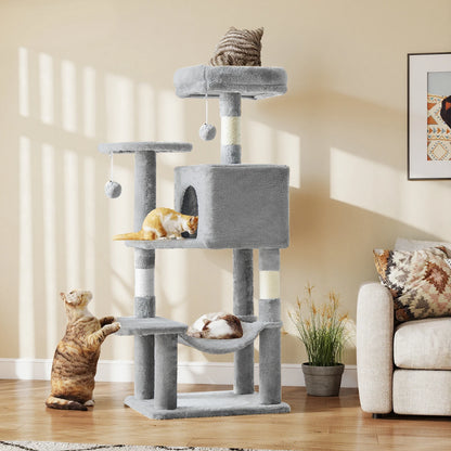 JHK 44" Cat Tree – Tall Multi-Level Climbing Tower with Sisal Scratching Posts & Stable Indoor Cat House Furniture.