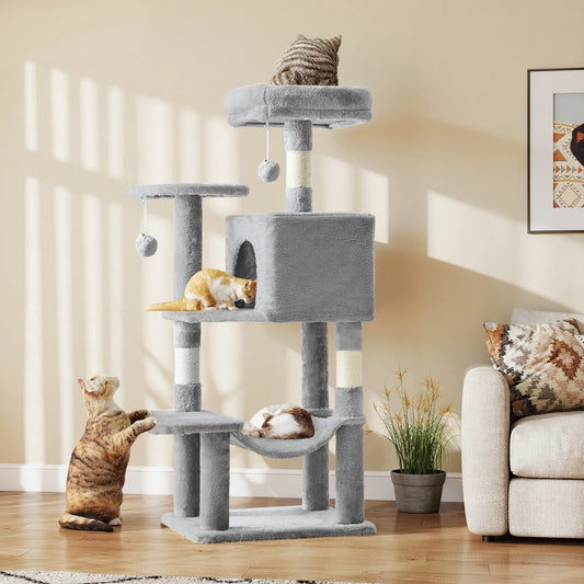 JHK 44" Cat Tree – Tall Multi-Level Climbing Tower with Sisal Scratching Posts & Stable Indoor Cat House Furniture.