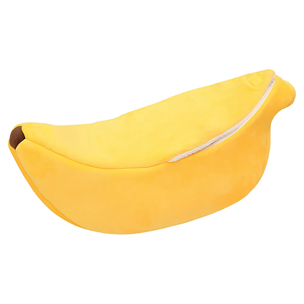 Banana-Shaped Covered Pet Bed for Cats and Small Dogs, Cozy 4-Season Sleeping Nest.