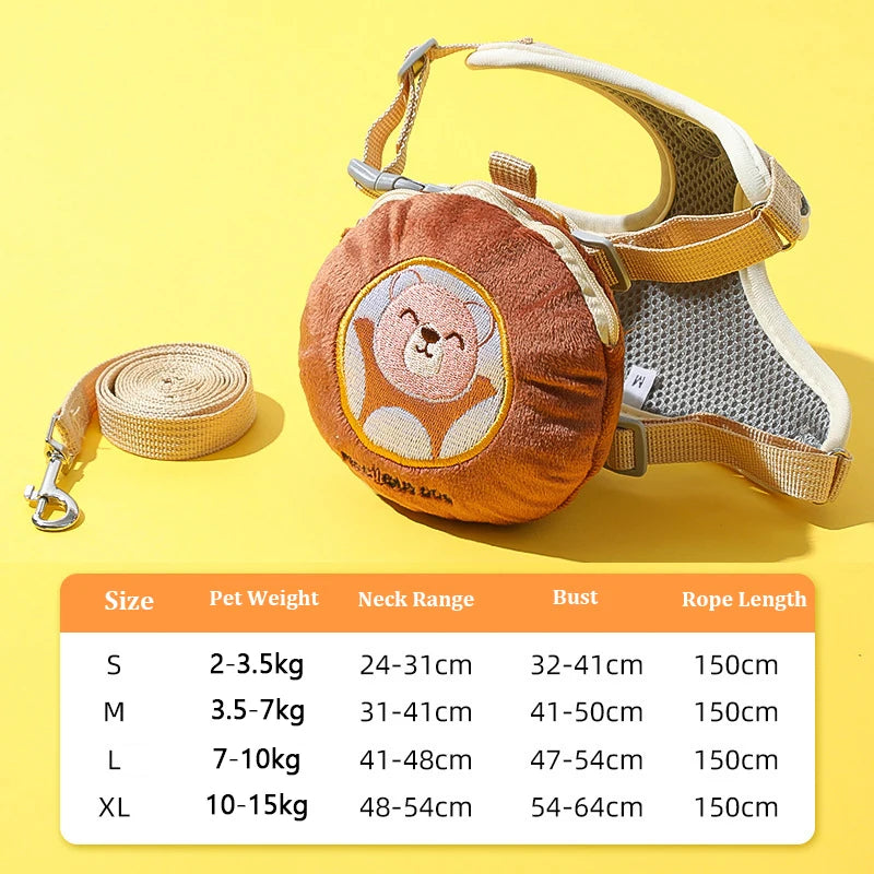 Hamburger Dog Harness & Leash Set – Durable Polyester Walking Harness for Small & Medium Dogs and Cats, Cute Anti-Lost Outdoor Pet Accessory.