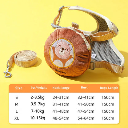 Hamburger Dog Harness & Leash Set – Durable Polyester Walking Harness for Small & Medium Dogs and Cats, Cute Anti-Lost Outdoor Pet Accessory.