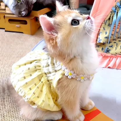 Breathable Floral Pet Dress – Cute Princess Skirt with Wreath Collar for Cats & Small Dogs, Lightweight Outfit for Mini Puppies.
