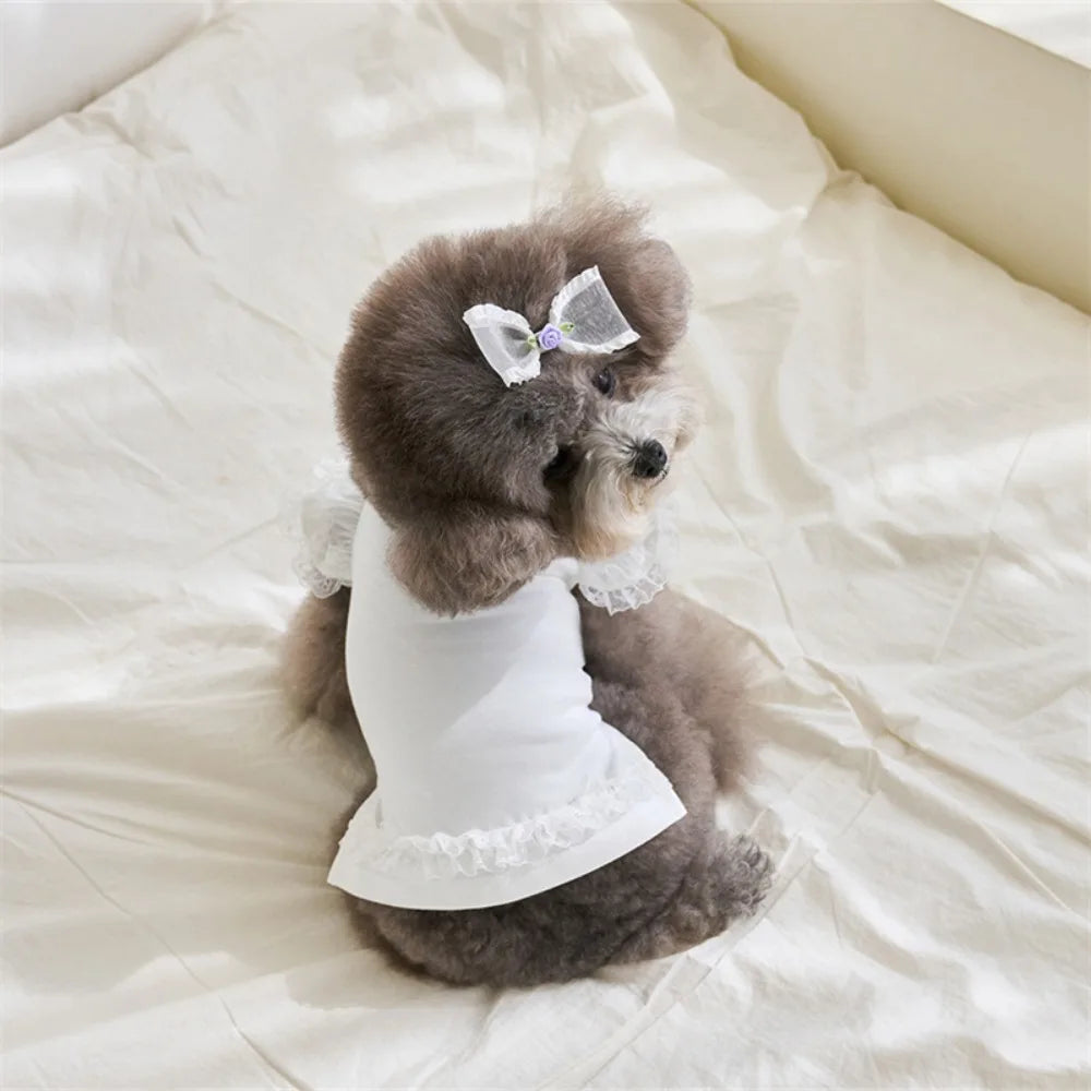 Lace Pet Summer Vest Dress – Soft Breathable Flying Sleeve Outfit for Cats & Dogs, Cute Puppy Base Skirt Clothing.