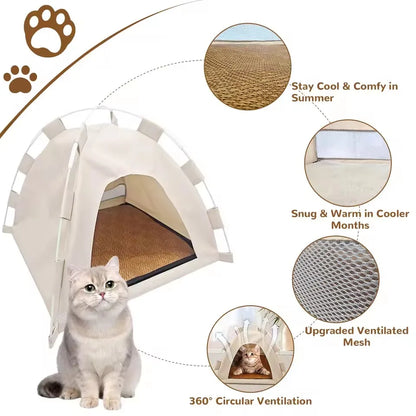 Portable Cat Tent Bed – Breathable Oxford Pet House with Double-Sided Cooling Mat, Summer Cat Cave for Indoor & Outdoor Cats & Small Dogs