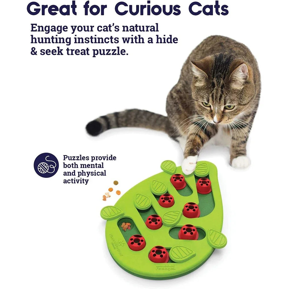 Interactive Cat Puzzle Toy – Slow Feeder Play Toy with Scratch Board for Indoor Cats, Fun Mental Stimulation & Feeding Game.