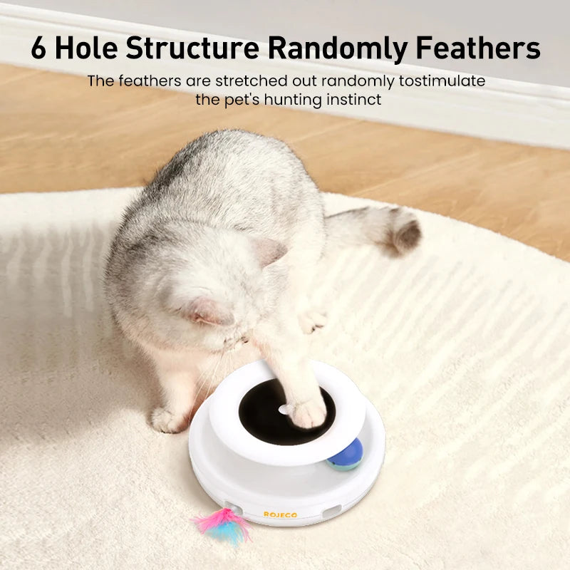 ROJECO 2-in-1 Smart Cat Toy Set – Automatic Feather & Rolling Ball Interactive Electronic Toy with 5 Play Modes for Cats.