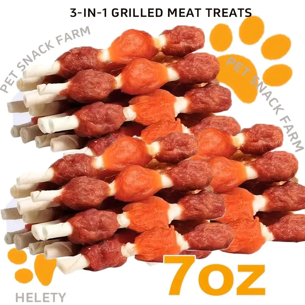 Triple-Flavored Dog Kabobs, Rawhide-Free Chews Made with Real Chicken, Beef & Liver, Delicious Long-Lasting Treats.
