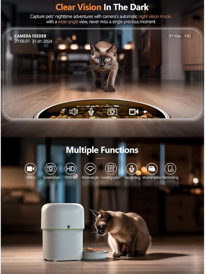 1080P HD Camera Smart Pet Feeder – 5G WiFi Automatic Kibble Dispenser with Tuya App Control for Cats & Dogs.
