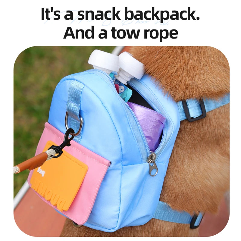 Waterproof Pet Backpack for Dogs – Outdoor Travel Puppy Bag with Harness & Collar, Ideal for Snacks and Walking Accessories.